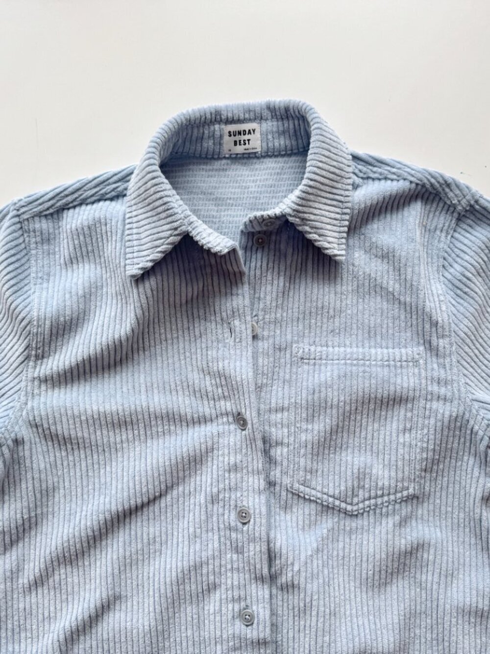 Aritzia SUNDAY BEST Dune Blue Cotton Corduroy Cropped Button Down Shirt, Size XS - Picture 7 of 11